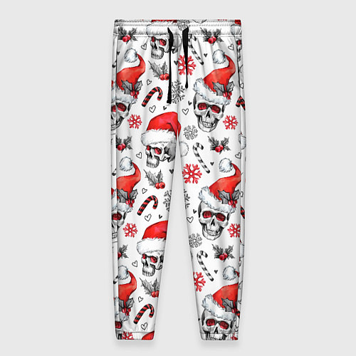 Женские брюки Новогодние черепа / 3D-принт – фото 1