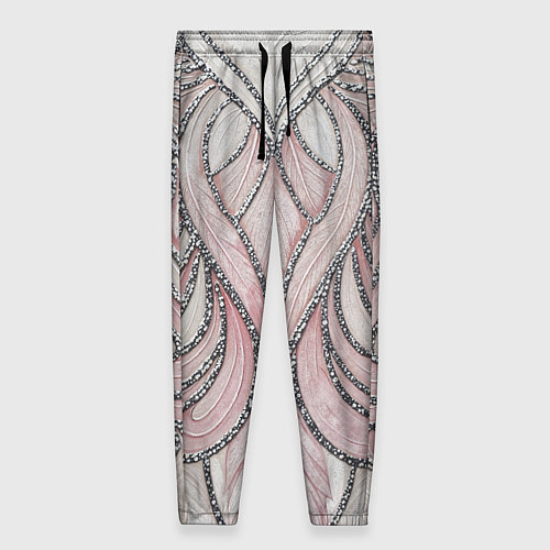 Женские брюки Нежно розовый орнамент из перьев / 3D-принт – фото 1