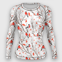 Женский рашгард Снегири в зимнем лесу