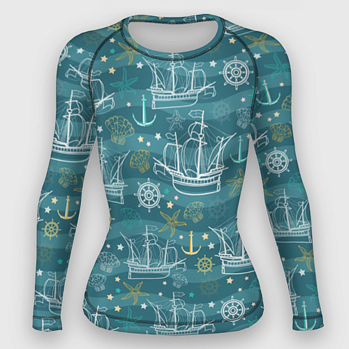 Женский рашгард Парусники в море - паттерн / 3D-принт – фото 1