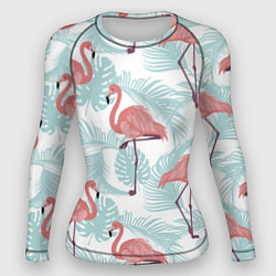 Рашгард женский Узор фламинго и тропических растений, цвет: 3D-принт