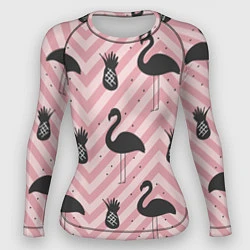 Рашгард женский Черный фламинго арт, цвет: 3D-принт