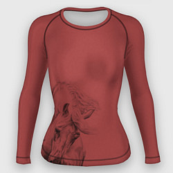 Рашгард женский Конь на красном фоне, цвет: 3D-принт