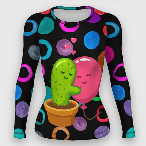Женский рашгард Влюбленные кактус и шарик / 3D-принт – фото 1
