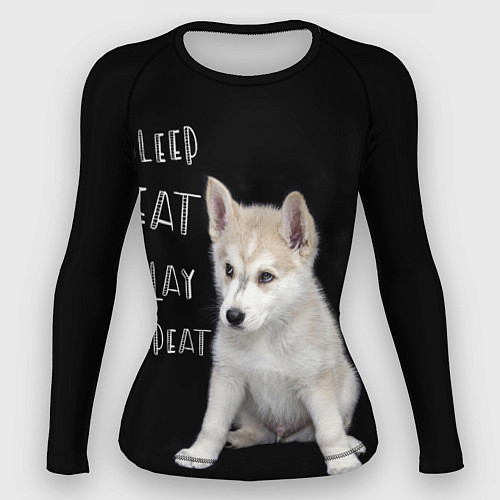 Женский рашгард Sleep Eat Play Repeat Хаски щенок / 3D-принт – фото 1
