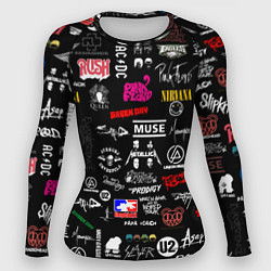 Рашгард женский ЛОГОТИПЫ РОК ГРУПП, цвет: 3D-принт