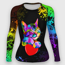 Рашгард женский РАДУЖНЫЙ КОТИК RAINBOW KITTY, цвет: 3D-принт