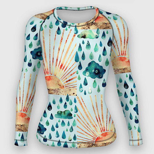 Женский рашгард Осенний паттерн: Дождь и солнце / 3D-принт – фото 1
