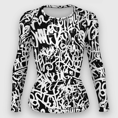 Женский рашгард Graffiti white on black / 3D-принт – фото 1