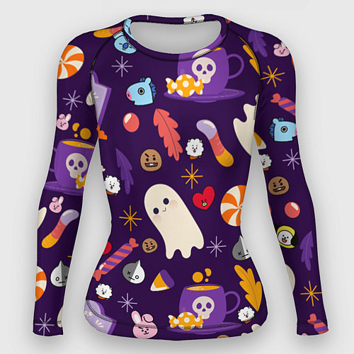 Женский рашгард HALLOWEEN BTS BT21 PATTERN БТ21 БТС ХЕЛЛОУИН / 3D-принт – фото 1