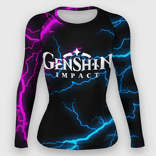 Женский рашгард GENSHIN IMPACT NEON FLASH НЕОНОВЫЕ РАЗРЯДЫ МОЛНИЙ / 3D-принт – фото 1