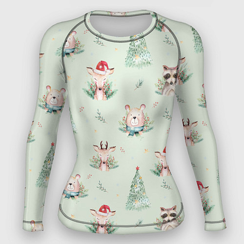 Женский рашгард Олени, медведи и еноты / 3D-принт – фото 1