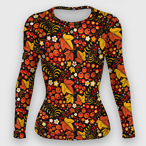 Женский рашгард Хохлома цветы-ягодки / 3D-принт – фото 1