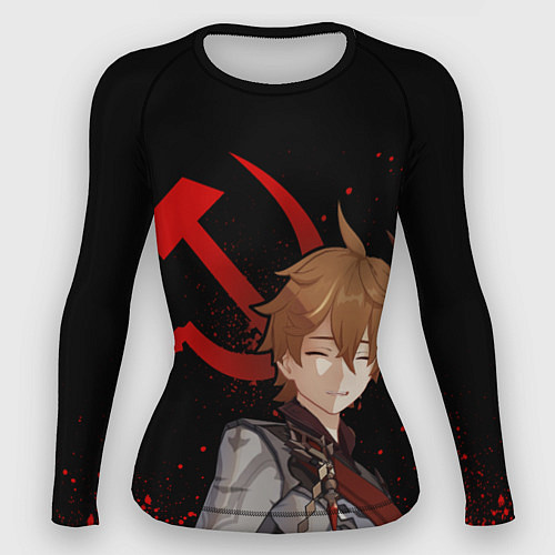 Женский рашгард ТАРТАЛЬЯ СНЕЖНАЯ ЧЕРНЫЙ / 3D-принт – фото 1