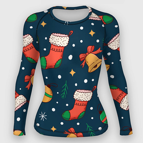 Женский рашгард Новогодний, рождественский узор / 3D-принт – фото 1