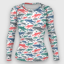 Рашгард женский Разноцветные Акулы, цвет: 3D-принт