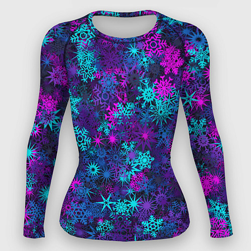 Женский рашгард Неоновые снежинки / 3D-принт – фото 1