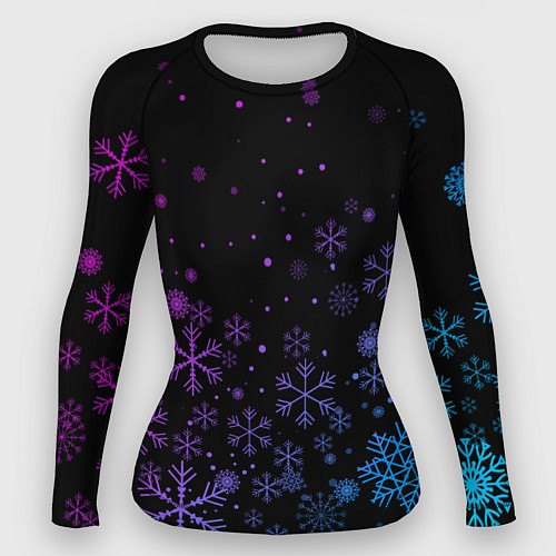 Женский рашгард Новогодние снежинки Градиент / 3D-принт – фото 1