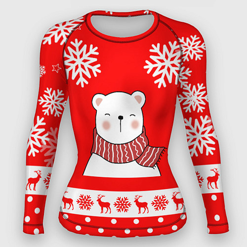 Женский рашгард НОВОГОДНИЙ МИШКА МИЛЫЙ МИШКА / 3D-принт – фото 1