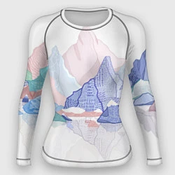 Рашгард женский Разноцветные пастельные оттенки гор в отражении во, цвет: 3D-принт