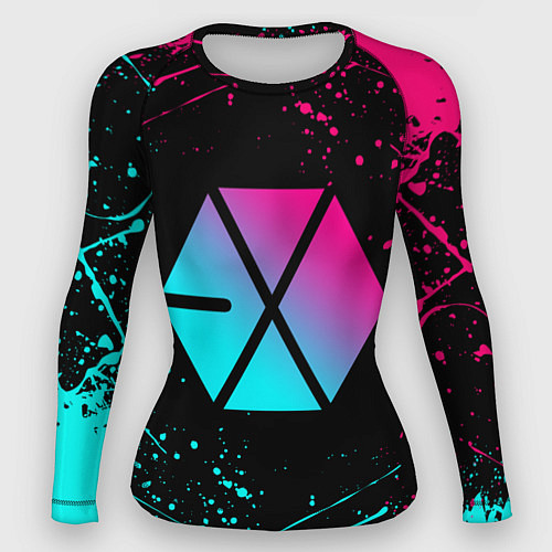 Женский рашгард EXO BAND NEON LOGO НЕОНОВЫЕ БРЫЗГИ КРАСОК / 3D-принт – фото 1