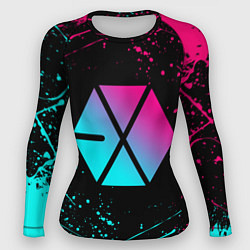 Рашгард женский EXO BAND NEON LOGO НЕОНОВЫЕ БРЫЗГИ КРАСОК, цвет: 3D-принт