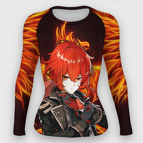 Женский рашгард ОГНЕННЫЙ ФЕНИКС ДИЛЮК, ГЕНШИН ИМПАКТ / 3D-принт – фото 1