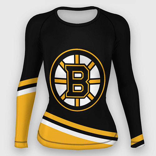 Женский рашгард Бостон Брюинз, Boston Bruins Диагональные полосы / 3D-принт – фото 1
