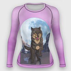 Рашгард женский Волк оборотень в полнолуние, лиловое небо, цвет: 3D-принт