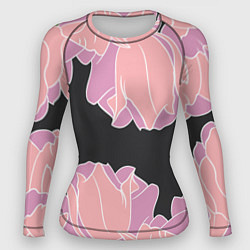 Рашгард женский Розовые цветы-кристаллы, цвет: 3D-принт