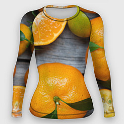 Рашгард женский Мандаринки на деревянном столе, цвет: 3D-принт