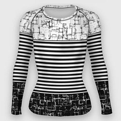 Рашгард женский Черно-белый комбинированный абстрактный с полосаты, цвет: 3D-принт