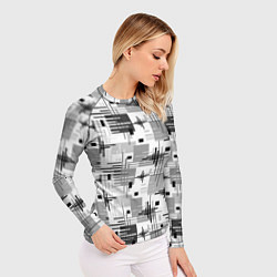 Рашгард женский Черно белый ретро геометрический узор, цвет: 3D-принт — фото 2