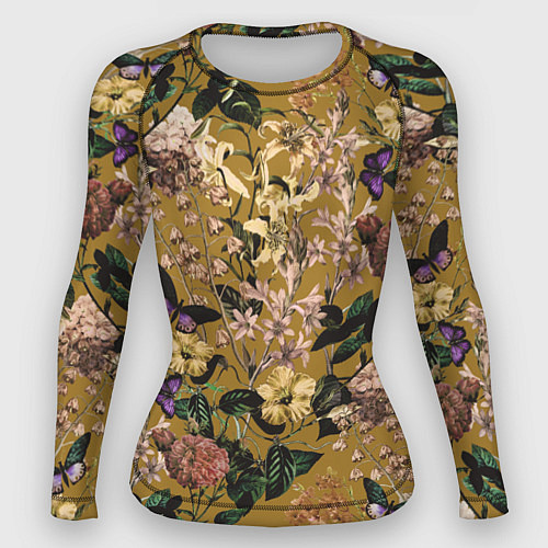 Женский рашгард Цветы Астры и Гибискусы / 3D-принт – фото 1