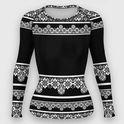 Женский рашгард Белое кружево на черном фоне lace / 3D-принт – фото 1