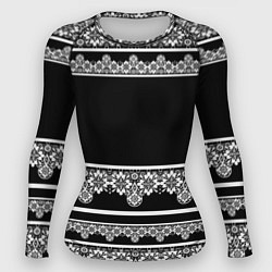 Женский рашгард Белое кружево на черном фоне lace