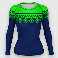 Женский рашгард Green Lace Зеленое кружево на темном синем фоне