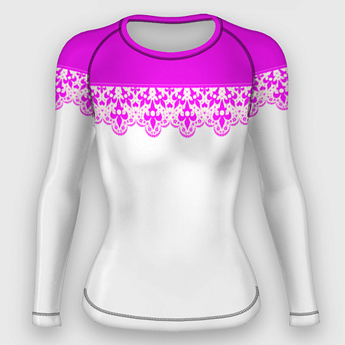 Женский рашгард White and pink lace pattern / 3D-принт – фото 1