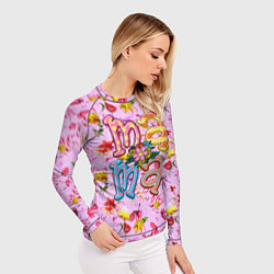 Рашгард женский Слово МАМА в цветочках, цвет: 3D-принт — фото 2