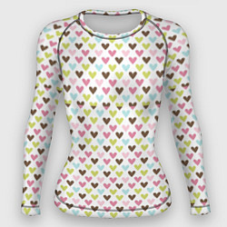 Рашгард женский Разноцветные светлые сердечки, цвет: 3D-принт