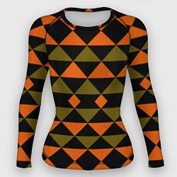 Рашгард женский Геометрический узор черно-оранжевые фигуры, цвет: 3D-принт