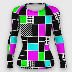 Рашгард женский Неоновый геометрический узор на черном, цвет: 3D-принт