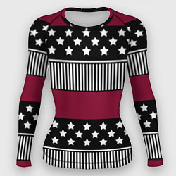 Рашгард женский Burgundy black striped pattern, цвет: 3D-принт
