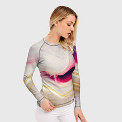 Рашгард женский Золотые и розовые мраморные узоры, цвет: 3D-принт — фото 2