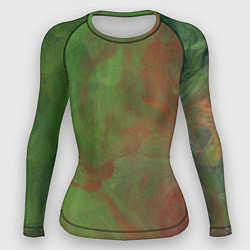 Рашгард женский Зелёные и красные волны красок, цвет: 3D-принт