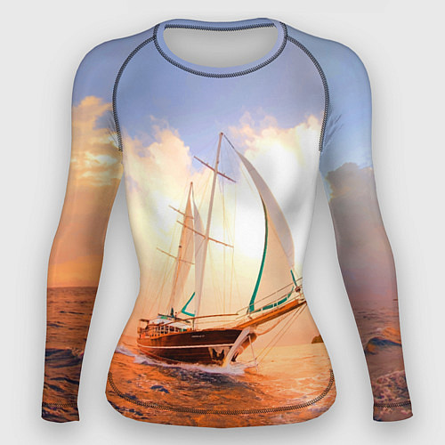 Женский рашгард Парусник в океане на фоне заката / 3D-принт – фото 1