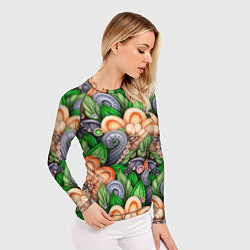 Рашгард женский Объемные лепестки цветов и листья, цвет: 3D-принт — фото 2