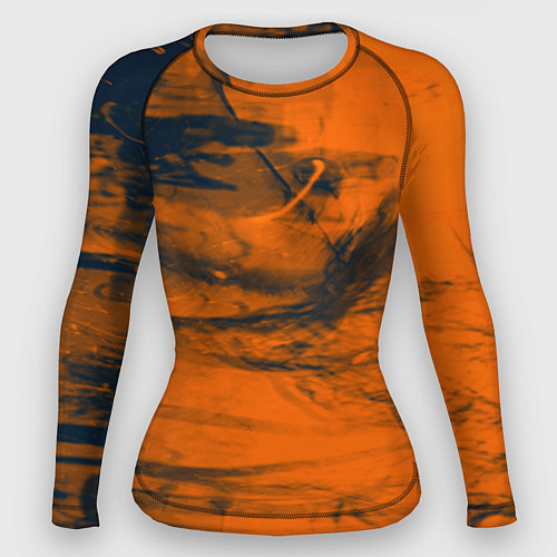 Женский рашгард Абстрактная оранжевая поверхность и чёрные тени / 3D-принт – фото 1