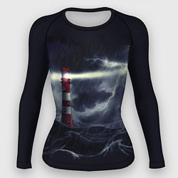Рашгард женский Маяк и штормовое море в ночи, цвет: 3D-принт