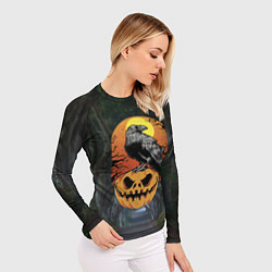 Рашгард женский Ворон, сидящий на тыкве - Halloween, цвет: 3D-принт — фото 2